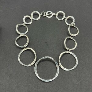 Necklace Sterling Hammered Round Links Sterling Silver 925 Mexico Toggle Clasp